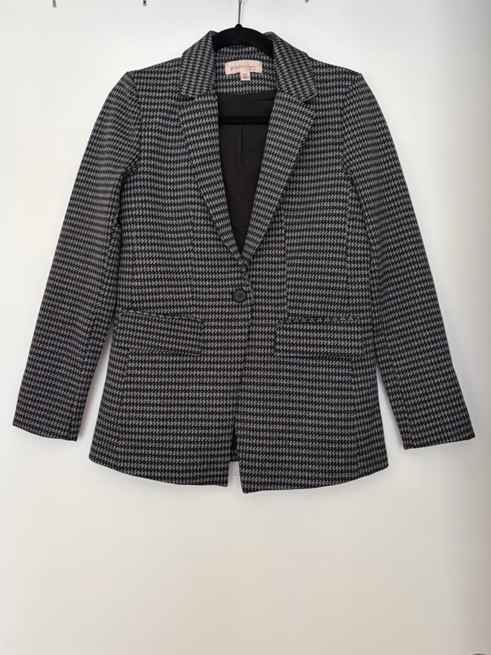 Philosophy Houndstooth One Button Blazer Black White XS
